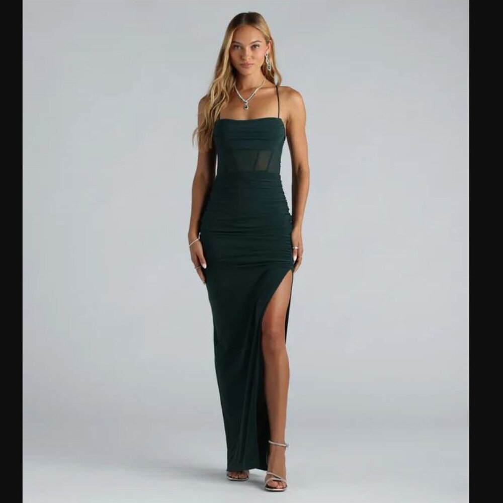 Rose Formal Mesh Corset Long Dress